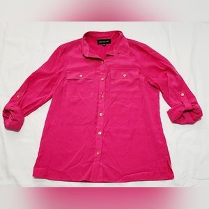Jones New York Signature Top womens 6P Pink polka-dot button-up  boho